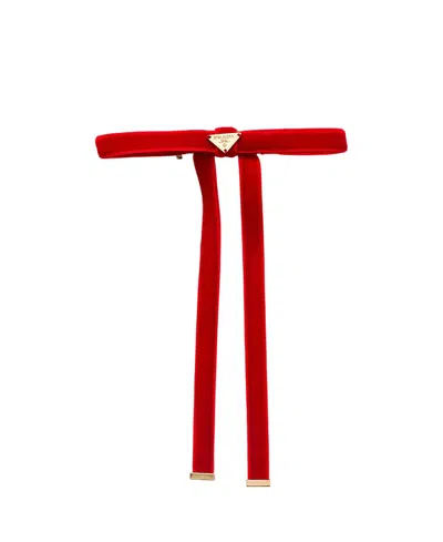 Prada Velvet Hair Clip In Red