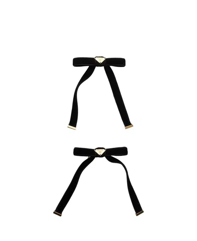 Prada Velvet Hair Clips, Set Of 2 In Black