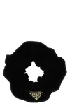 Prada Triangle Logo Enamel Scrunchie In Black