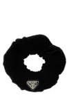 Prada Elastic Texture Velvet Hair Tie In Black