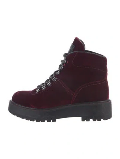 Pre-owned Prada Velvet Hiking Boots In Burgundy