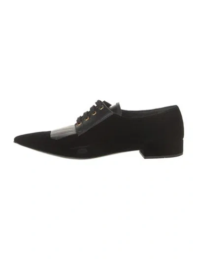 Pre-owned Prada Velvet Leather Trim Embellishment Oxfords In Black