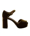 Prada Velvet Logo High-heeled Sandals In Brown