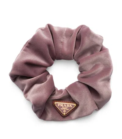 Prada Triangle-logo Velvet Scrunchie In Confetti Pink