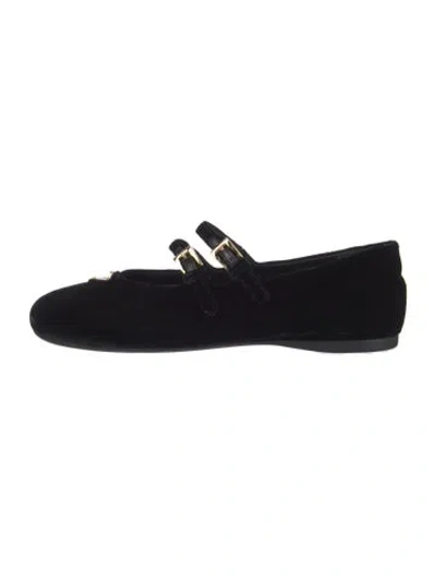 Pre-owned Prada Velvet Mary Jane Flats In Black