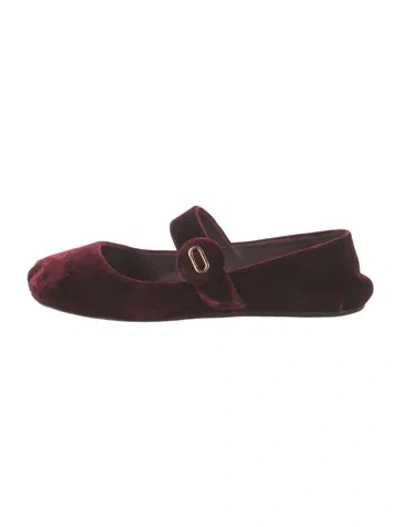 Pre-owned Prada Velvet Mary Jane Flats In Burgundy