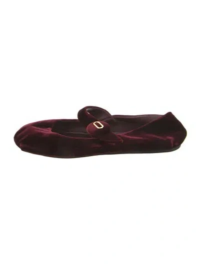 Pre-owned Prada Velvet Mary Jane Flats In Burgundy