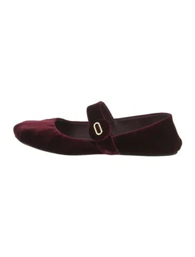Pre-owned Prada Velvet Mary Jane Flats In Burgundy