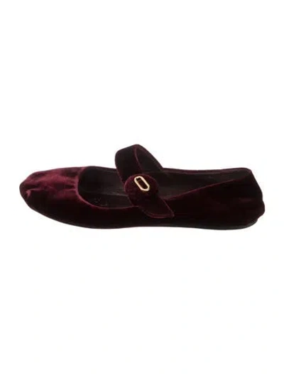 Pre-owned Prada Velvet Mary Jane Flats In Burgundy
