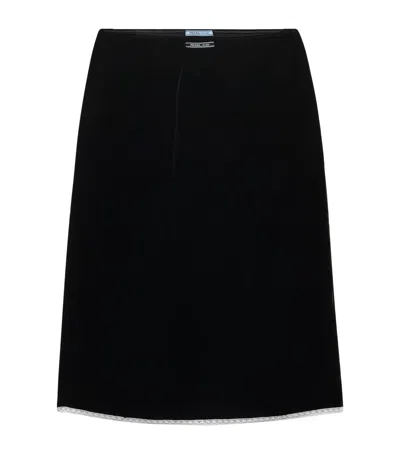 Prada Velvet Midi Skirt In Black