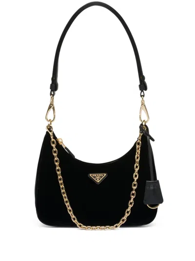 Prada Mini Velvet Schultertasche In Schwarz