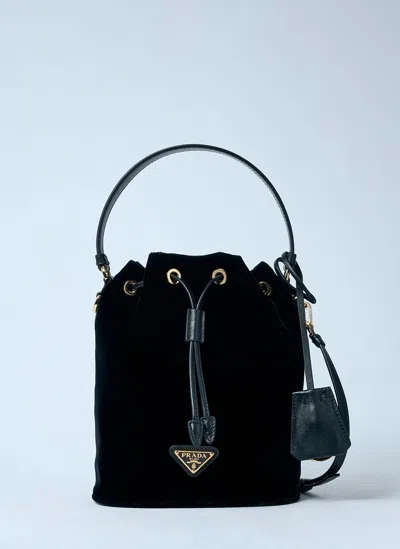 Prada Velvet Mini Bucket Bag In Black
