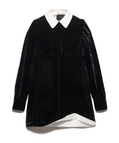 Prada Collared Mini Dress In Black