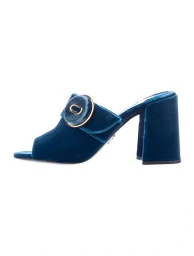 Pre-owned Prada Velvet Mules In Blue