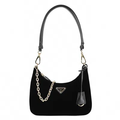 Prada Velvet Napa Mini Shoulder Bag In Black