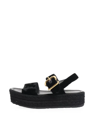 Pre-owned Prada Velvet Platform Sandals In Black