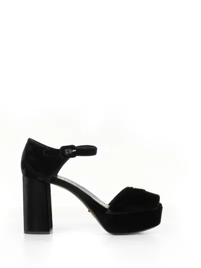 PRADA PRADA VELVET PLATFORM SANDALS