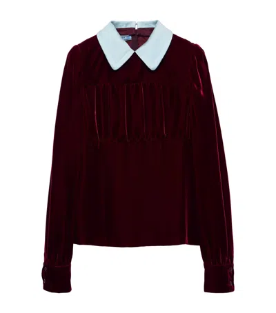 Prada Velvet Polo Top In Burgundy