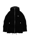 Prada Womens  Logo-badge Padded Velvet Down Jacket In Black
