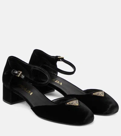 Prada Velvet Pumps In Black