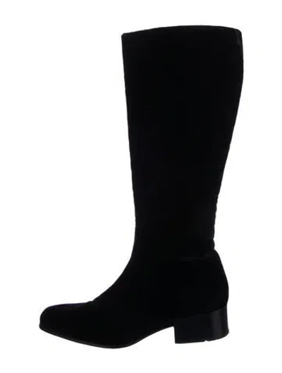 Pre-owned Prada Velvet Riding Boots In Black