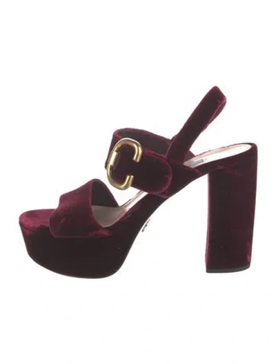 Pre-owned Prada Velvet Sandals In Burgundy