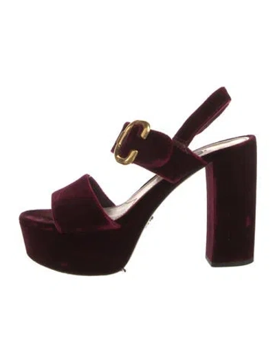 Pre-owned Prada Velvet Sandals In Burgundy