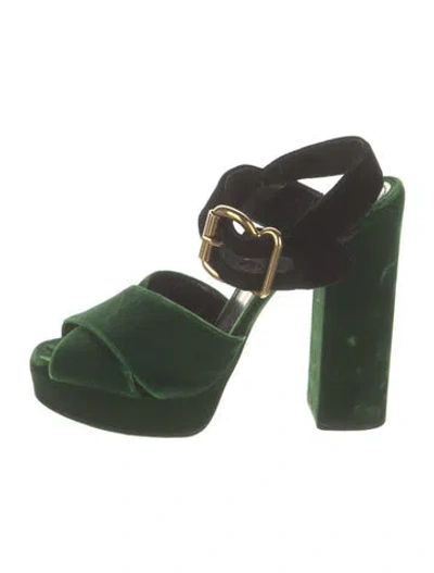 Pre-owned Prada Velvet Sandals In Green