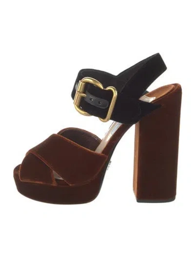 Pre-owned Prada Velvet Sandals In Orange
