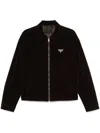 Prada Mens Black Superfine Triangle-logo Wool Knitted Cardigan In Brown