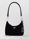 Prada Velvet Shoulder Bag Lamb Leather Chain Strap In Black