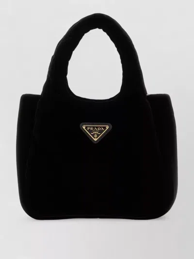 Prada Velvet Shoulder Bag Soft Texture Handle In Black