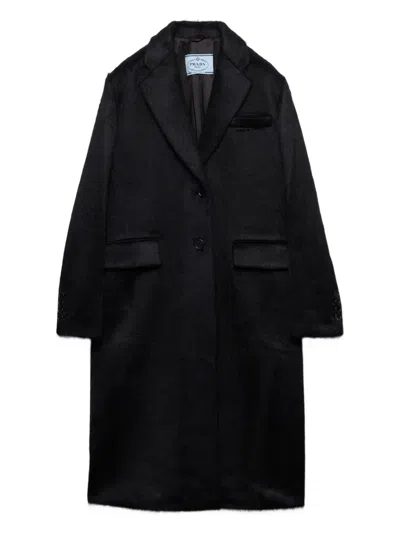 Prada Velvet Single-breasted Coat In Blue