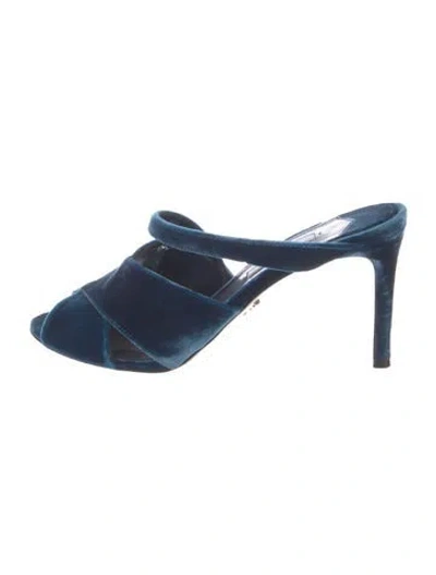 Pre-owned Prada Velvet Slides In Blue