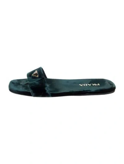 Pre-owned Prada Velvet Slides In Blue