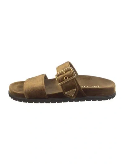 Pre-owned Prada Velvet Slides In Brown