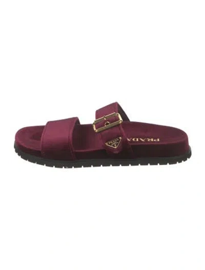 Pre-owned Prada Velvet Slides In Burgundy