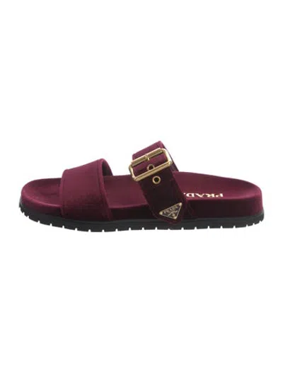Pre-owned Prada Velvet Slides In Burgundy