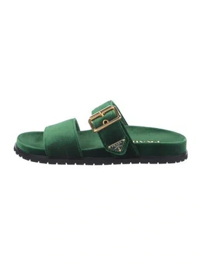 Pre-owned Prada Velvet Slides In Green