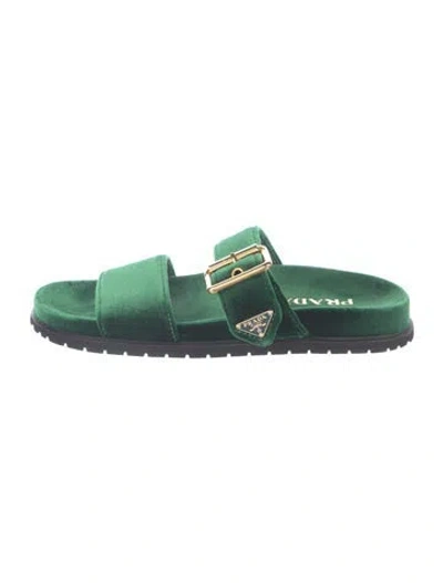 Pre-owned Prada Velvet Slides In Green