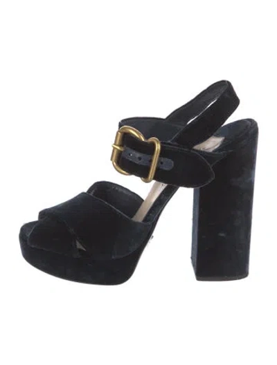 Pre-owned Prada Velvet Slingback Sandals In Blue