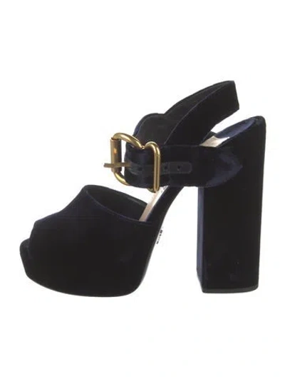 Pre-owned Prada Velvet Slingback Sandals In Blue