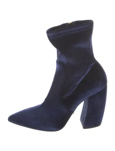 Pre-owned Prada Velvet Sock Boots In Blue