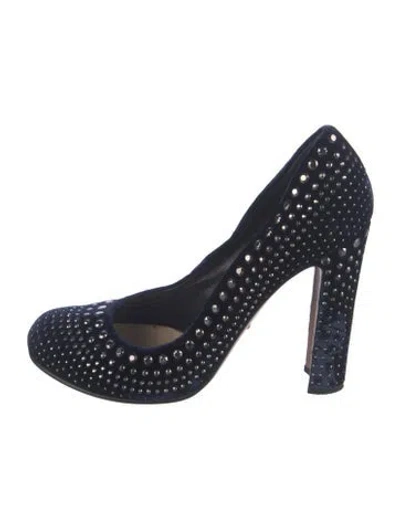 Pre-owned Prada Velvet Studded Accents Pumps In Blue