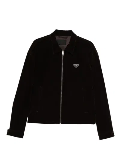 Pre-owned Prada Velvet Zip Jacket In Brown
