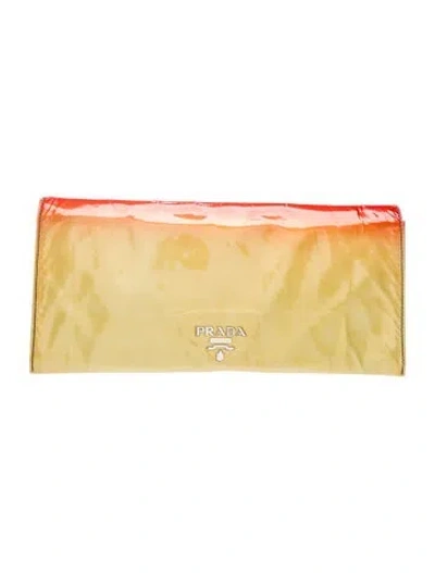 Pre-owned Prada Vernice Leather Clutch In Yellow