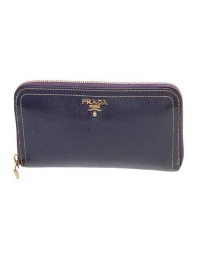 Pre-owned Prada Vernice Leather Continental Wallet In Purple