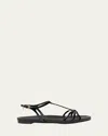 Prada Vernice Leather Flat Sandals In Black