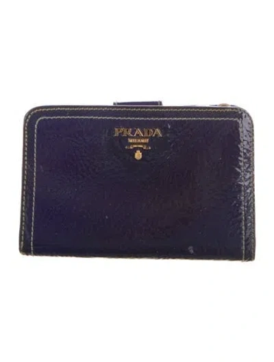 Pre-owned Prada Vernice Leather French Purse In Purple