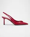 Prada Slingback-pumps Aus Saffiano-lackleder In Cherry